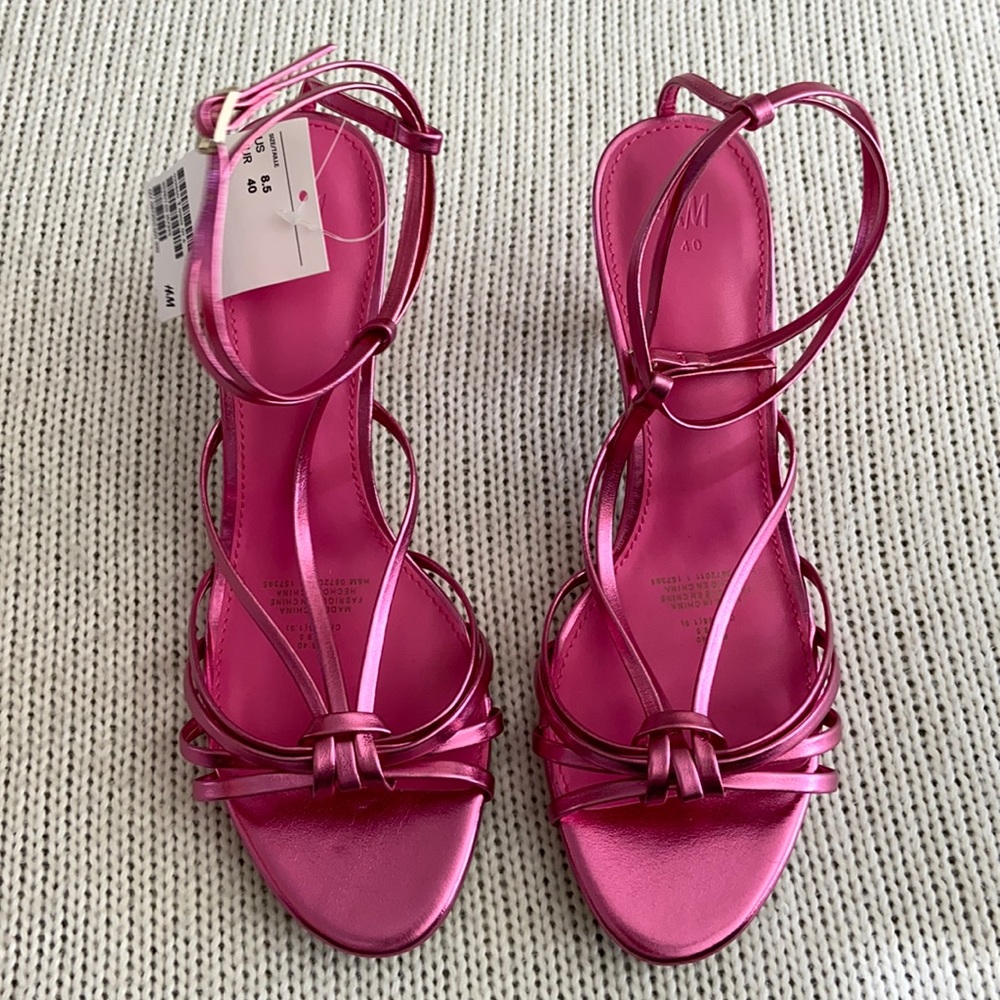 NWT! H&M Strappy Heels Pink Metallic Shine Size 8.5